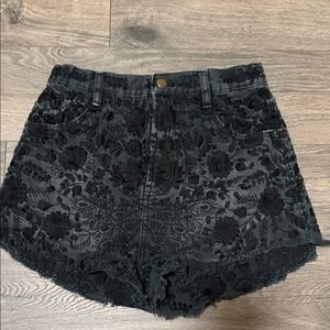 Free People Black Etienne Field Ultra High Rise Embroidered Shorts size 27